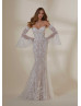 Beaded Lace Tulle Bohemian Wedding Dress With Detachable Sleeves Straps